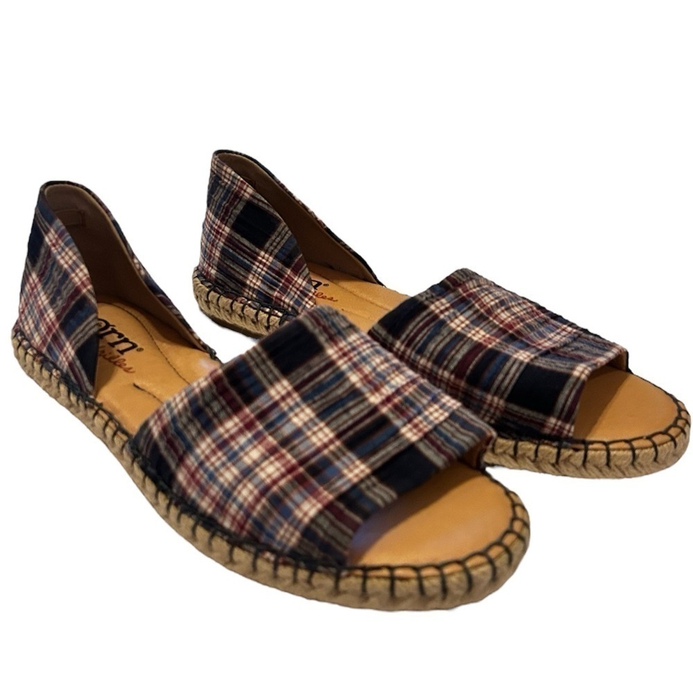Plaid Open-Toe Espadrille Flats - Navy Plaid